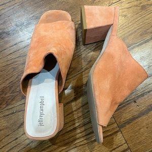 Pink/orange suede Jeffery Campbell mules sz 10
